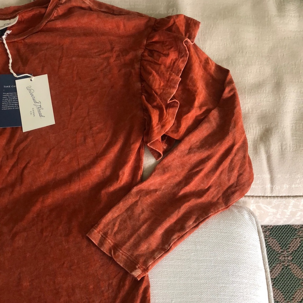 Universal Thread Orange Ruffle L/Sleeve Top - Picture 4 of 7